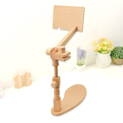 Hinourisha Adjustable Embroidery Hoop Stand, Rotated Cross Stitch Stand Lap, Beech Wood Embroidery Hoop Holder with Pattern Splint, Hands Free Embroidery Frame Stand for Art Craft Sewing#013