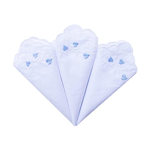 MileyMarla Ladies Embroidery Cotton White Handkerchiefs Lace Wedding Hankies - color: Heart-3pcs