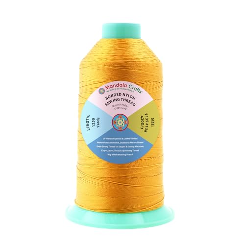 Mandala Crafts Size 138 420D T135 Gold Bonded Nylon Thread, 1250 YDs - color: Gold, size: T135 #138 420D/3 1250 Yards