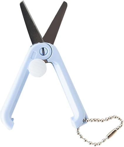 Blue Mini Scissors with Key Chain Mini Telescopic Small Foldable Scissors Portable Safe Pocket Travel Scissors Retractable Kids Shears Sharp Cutting Tools for Cutting, Scrapbooking, Crafting, Sewing - color: Blue