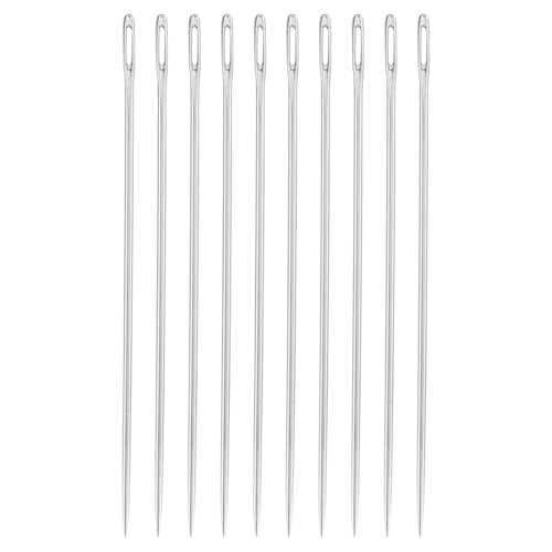 uxcell 50 Pcs Large Eye Sewing Needles, 1.81 Inch 0.8mm High Carbon Iron Embroidery Thread Needle, Silver - size: 46mm, 0.8mm