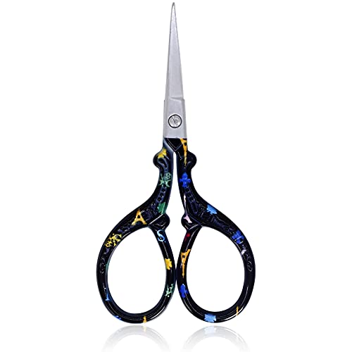 BIHRTC 3.6 Inch Small Craft Scissors - Straight, Sharp Stainless Steel Scissors for Embroidery, Needlework, Office, Craft, Household, Needlepoint - Black Tower - color: Black Tower