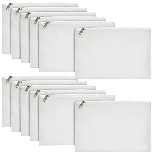Juvale Canvas Pencil Case Pouch Set - 12-Pack, 8 x 6 in, Off White - Canvas Zip Pouches for Art & DIY - Bulk Makeup & Cosmetic Bags