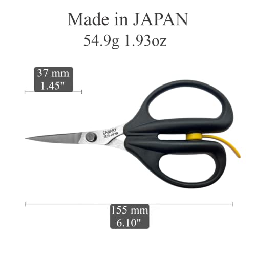 CANARY Spring Loaded Craft Scissors 6.3" [Thin Curved Sharp Tips], Made in JAPAN, Razor Sharp Japanese Stainless Steel Blade, Black - size: Spring (Sharp -Curved/Thin-)