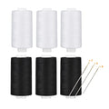 All Purpose Thread Polyester 3 White 3 Black, 400 Yards Each with 16 Needles for Hand Sewing, and Thread for Quilting Piecing Sewing Machines - color: 3 Black 3 White