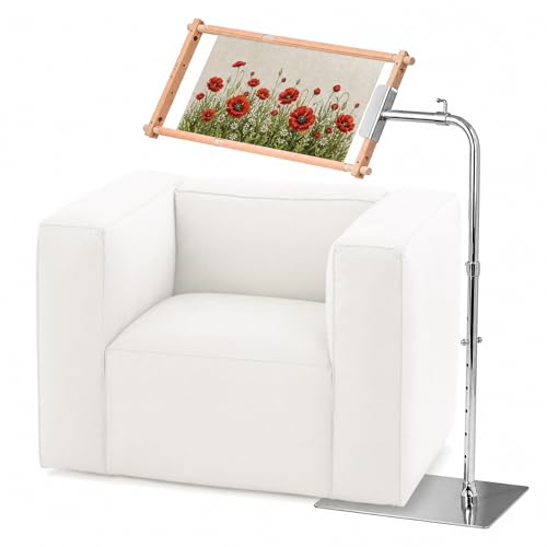 Rotating Adjustable Embroidery Floor Rack with Side Clamp, Metal Needlepoint Support Compatible with Lowery, Fits Q-Snap Frames & 20 Inch Scroll Rods