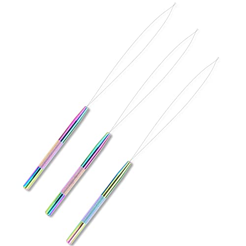 NEWISHTOOL Stainless Steel Hair Extension Loop Needle Threader Wire Pulling Hook Tool and Bead Device Tool, Micro Link Tool Loop Threader for Hair, Silicone Beads, Feather Extensions Supplies, Pack 3 - color: Rainbow, size: Bead Device Tool