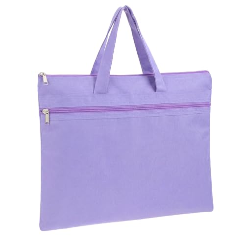 14.5x12 Inch Zippers Needlepoint Project Bag with Handle Reusable Double Pocket Zipper Pouch Foldable Oxford File Bag Mesh Zipper Pouch A4 Size for Puzzles Books Office Travel Shopping 1 PCS (Purple
