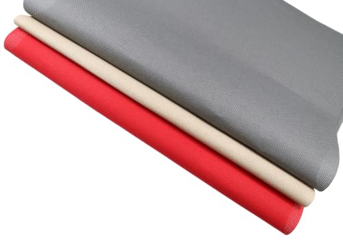 KCS 3 pc of 15" x 18"(38cmx45cm) 16 Count Cross Stitch Cotton Aida Cloth Needlework Rolled Fabric Box,16CT,Red+Khaki+Dark Grey - color: Red+khaki+dark Grey, size: 16CT