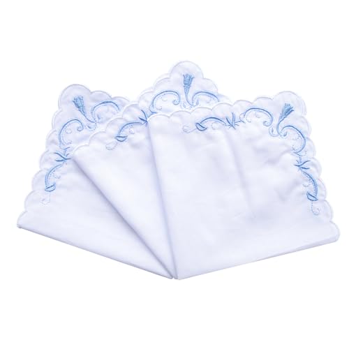 MileyMarla Ladies Embroidery Cotton White Handkerchiefs Lace Wedding Hankies - color: F02-6pcs