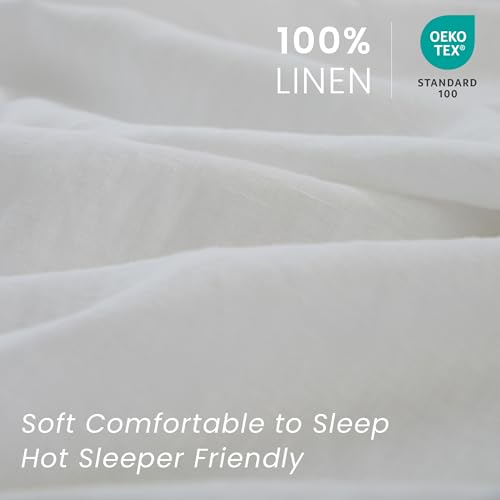 100% French Linen Pillowcases with Embroidery - Pack of 2 - Washed Solid Color Natural Flax Soft Breathable - White, 20'' x 30'' - color: White, size: 20''x30'' - Embroidery