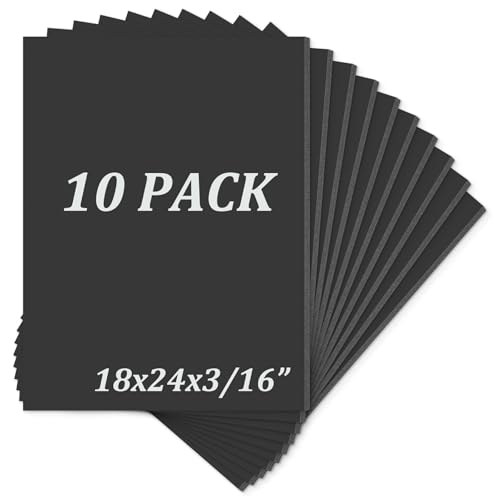 Mat Board Center, Pack of 10 Acid-Free Foam Boards, 18x24 inch Black Foam Boards, 3/16" Thick - color: Black, size: 18x24