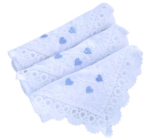 MileyMarla Ladies Embroidery Cotton White Handkerchiefs Lace Wedding Hankies - color: J05-3pcs B