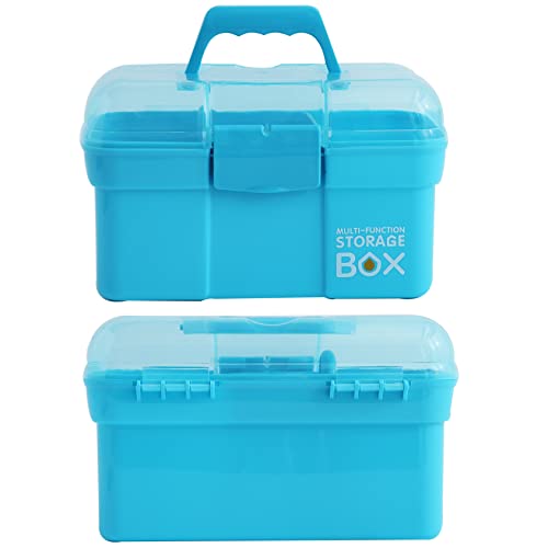 Kinsorcai 11'' Plastic Storage Box with Removable Tray, Multipurpose Organizer and Storage Case for Art Craft and Cosmetic (Blue) - color: blue