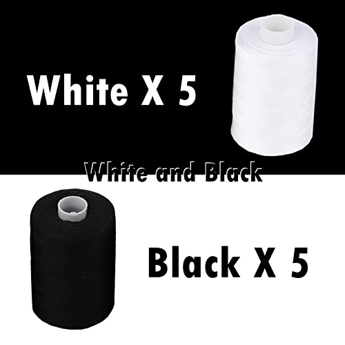 Simthread All Purpose Sewing Thread, 10 Spool (5 White+ 5 Black) 1000 Yards Each Bobbin Polyester Thread for Sewing, Handy Polyester Sewing Threads for Sewing Machine - (White and Black Series) - color: white and black series