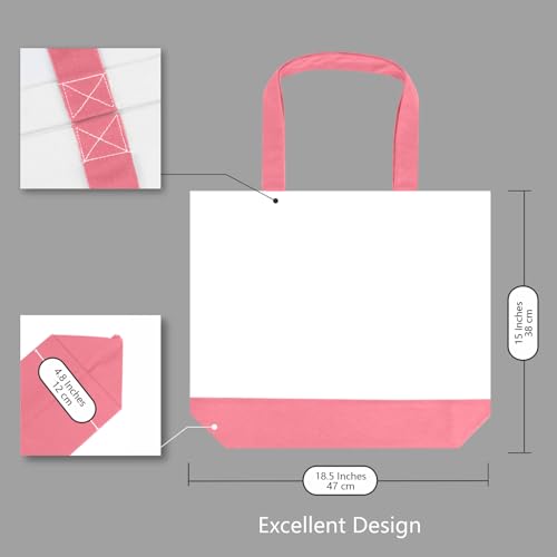 TOPDesign 1-Pack Super Strong Large 12oz Cotton Canvas Tote Bag, Reusable Grocery Shopping Cloth Bag, Fashionable Two-Tone Tote for Crafts, DIY Your Creative Designs - color: Rose Pink/White