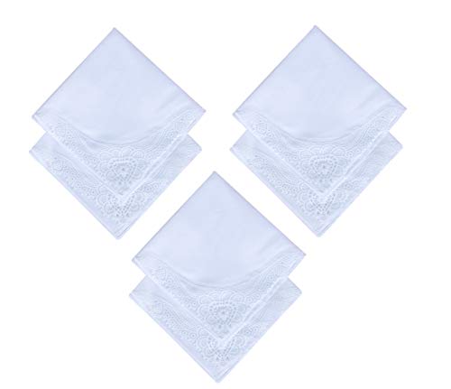6 Pack of Ladies Embroidery Cotton Handkerchiefs Lace Wedding Hankies - color: Zw-l01 Aixin
