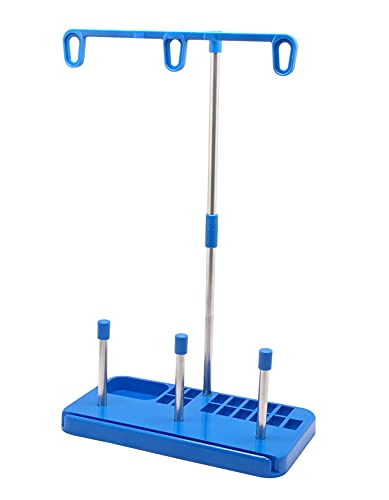 Thread Spool Holder Stand- 3 Spools Holder for Domestic (Home-Base) Embroidery and Sewing Machines - Four Colors for Choices (Blue) - color: Blue