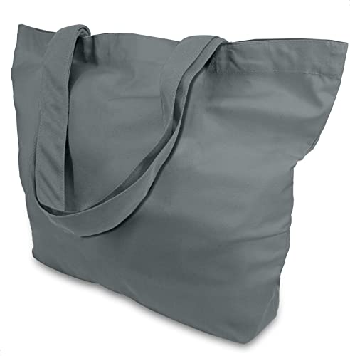 TOPDesign 1-Pack Super Strong Large 12oz Cotton Canvas Tote Bag, Reusable Grocery Shopping Cloth Bag, Fashionable Two-Tone Tote for Crafts, DIY Your Creative Designs - color: Grey