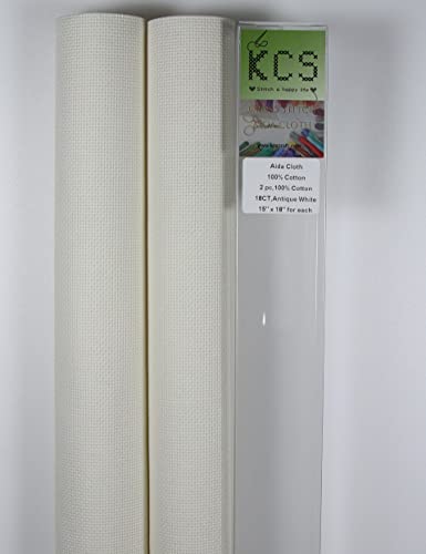 KCS 2 pc of 15" x 18" Counted Cross Stitch Cotton Aida Cloth Needlework Fabric (Antique White, 18CT) - color: Antique White, size: 18CT