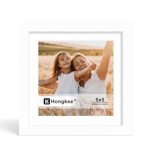 Hongkee 5x5 Picture Frame, 5 x 5 Solid Wood Frame with Real Glass, 1 Pack - color: White, size: 5 x 5