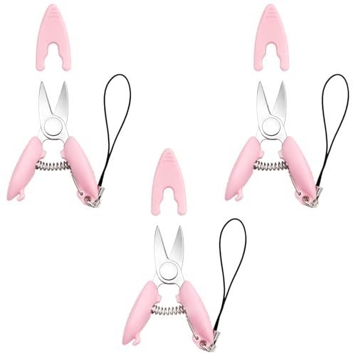 3-Piece Ultra Mini Travel Scissors Set, Tiny Keychain Snips with Safety Cap for Sewing, Yarn & Paper (Pink,3pc) ﻿