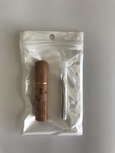 Large Eye Sewing Needles, Embroidery Needles, Stainless Steel, 25 Pieces Sharp Needles with Wooden Needle Case Carving Pattern