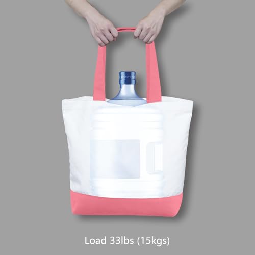 TOPDesign 1-Pack Super Strong Large 12oz Cotton Canvas Tote Bag, Reusable Grocery Shopping Cloth Bag, Fashionable Two-Tone Tote for Crafts, DIY Your Creative Designs - color: Rose Pink/White