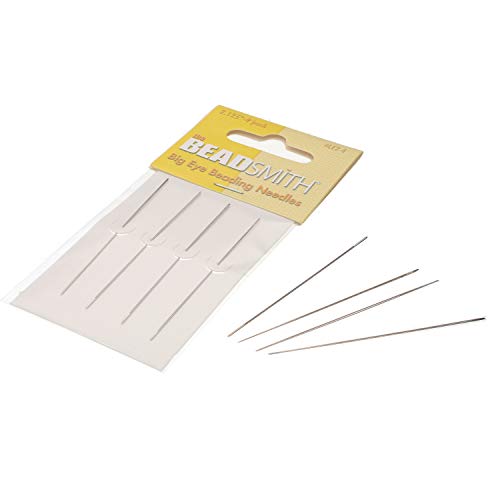 The Beadsmith Big Eye Beading Needles, 2.125 inches, 4 per Card, Sharp Points, Use for General Sewing, Weaving and Embroidery, Very Easy to Thread - size: 2.13" Long - 4 Needles