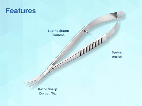 ARTMAN INSTRUMENTS 5.5” Curved Micro Scissors Castroviejo Style Premium Stainless Steel Spring Action Squeeze Scissors for Stitch Cutting, Sewing, Embroidery, Applique & Precision Craft