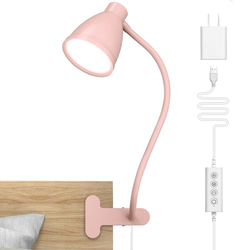 BOHON Cute Desk Lamp with Clamp Clip on Light, 5 Color 10 Brightness, Pink - color: Pink