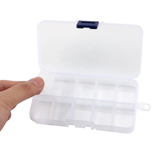 KINJOEK 32 Pack 10 Grids Plastic Bead Organizer Containers Storage, Adjustable Dividers Earring Diamond Jewelry Bead Painting Storage Case, Clear Small Fishing Tackle Box for Cross Stitch Accessories - color: Clear, size: 10Grid 32PCS