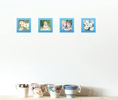 WUTL 4x4 Picture Frames Solid Wood Square Photo Frame Blue 6 Pack - color: Blue, size: 4x4