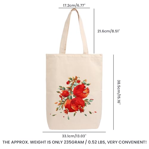CREAWONDER Canvas Tote Bag Embroidery Kit with Pattern for Beginners, Arts and DIY Embroidery Crafts Kits for Adults, Include Instructions, Embroidery Hoops, Color Threads and Tool - color: CR002 shiliuranran white