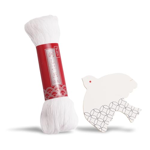 Daruma Sashiko Thread Large Skein, 109 Yards Cotton Japanese Embroidery Thread, Fine or Medium-Weight, with Decorative Thread Card (Medium-Weight, White) - color: White, style: Medium-Weight