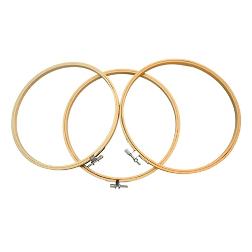 Embroidery Hoops 3 Pack Set: Premium Bamboo Wood Rings with Metal Tension Screw Brackets for DIY Cross Stitching, Sewing, Embroidered Craft Projects, Sizes 5, 7, 8, 9, & 10 in Diameter - style: 04 - 9 Inches