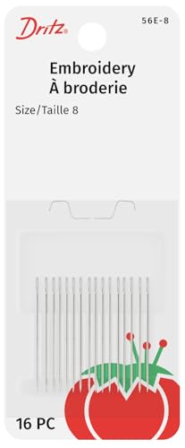 Dritz 56E-8 Embroidery Hand Needles, Size 8 (16-Count) - size: Size 8