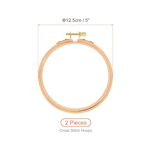 PATIKIL 2 Pieces 5 Inch Embroidery Hoops Round Adjustable Beach Wood Circle Cross Stitch Hoop Ring Bulk for Embroidery Art Craft Handy Sewing Decoration - size: 5 Inch