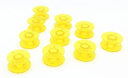 YEQIN 10 pcs Yellow Class 15 (A Size) Plastic Bobbins #X52800150 for Brother Babylock Singer Juki Sewing Machines - color: Yellow