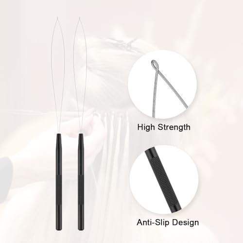 Hair Extension Loop Tool 5Pcs Pulling Needle Wire Loop Threader Hair Threader Integrated Hair Extension Looper for Micro Rings Beads - color: 1 Black-5Pcs