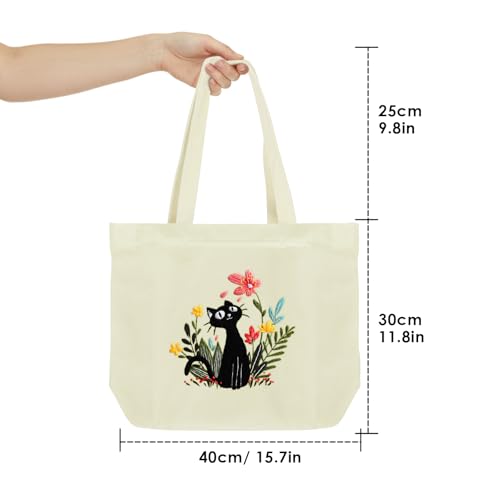 ERKOON Canvas Tote Bag Embroidery Kit for Beginners, Floral Arts Crafts Cross Stitch Kits for Adults Including Stamped Embroidery Bag with Hoops, Needle, Instruction and Color Threads (Cat) - color: Cat