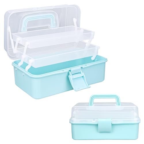 10Inch Tackle Box Organizer and Storage,Three-Layer Sewing Box With 2 Trays - color: BLUE