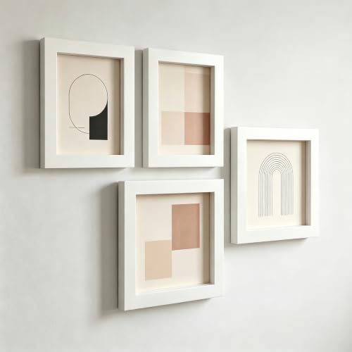8x8 Picture Frames Set of 10, White Solid Wood Wall Mounted Frames - size: 8x8