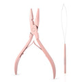 Gomake Hair Extensions Closed and Remover Pliers set, Micro Silicone Rings Beads Hair Extensions Loop Needle Threader Pulling Hook Tool and Bead Device Tool for Hair or Feather Extensions (Pink) - color: Pink