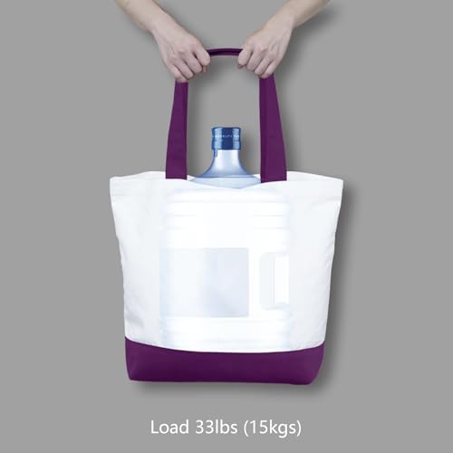TOPDesign 1-Pack Super Strong Large 12oz Cotton Canvas Tote Bag, Reusable Grocery Shopping Cloth Bag, Fashionable Two-Tone Tote for Crafts, DIY Your Creative Designs - color: Purple/White