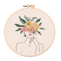 IUHUI Embroidery Kit for Beginners Adults - Fashionable Women Wearing Flowers Easy Patterns, DIY Hand Stitching Embroidery Set with Hoop (Elegant Woman) - color: Elegant Woman