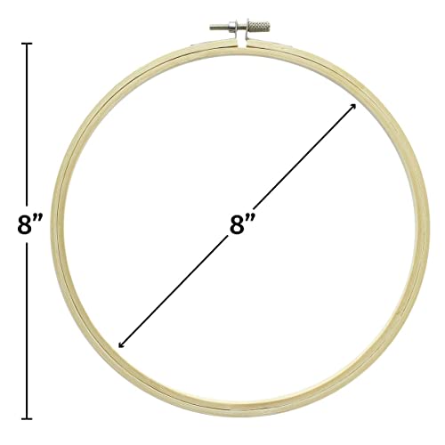 Essentials by Leisure Arts 8 Inch Bamboo Embroidery Hoop with Adjustable Tension Screw, Smooth Lightweight Hoop for Cross Stitch, Needlepoint, Quilting and Sewing