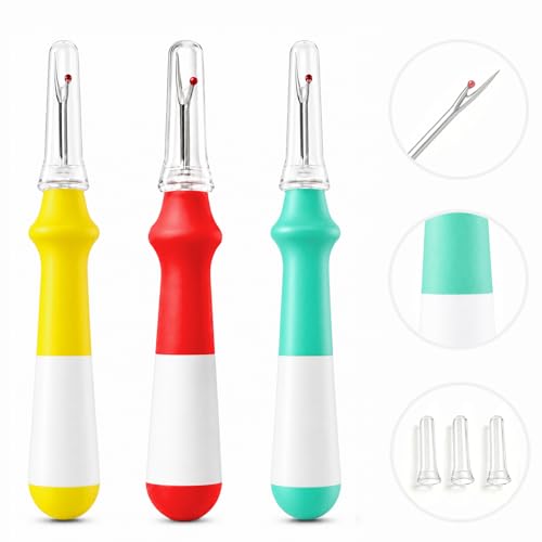Lhedon Seam Ripper 3 PCS Ergonomic Grip Sewing Thread Remover Tool - color: Red/Yellow/Turquoise