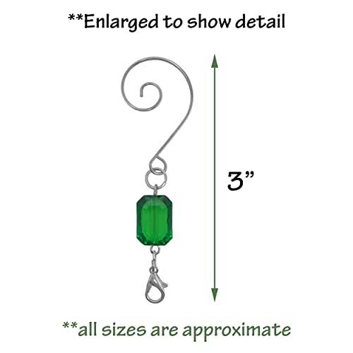 Christmas Ornament Hooks Set of 20 Red and Green Acrylic Jewel Hangers, Silver Wire Decorative Scroll S Hooks with Lobster Claws, 3 Inch Holiday Ornament Hangers for Christmas Tree Decorations