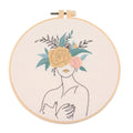 IUHUI Embroidery Kit for Beginners Adults - Fashionable Women Wearing Flowers Easy Patterns, DIY Hand Stitching Embroidery Set with Hoop (Quiet Woman) - color: Quiet Woman
